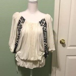 Free People Batwing Cinch Waist Beads Flowy Boho Casual Blouse Top SZ M
